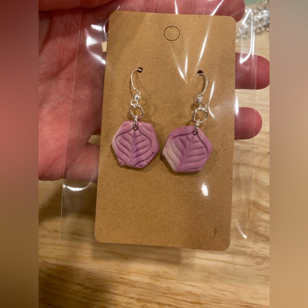 3/$10 Pink Hexagon Polymer Clay Earrings - Picture 4 of 7